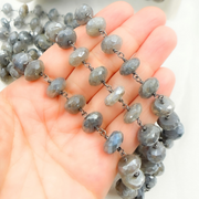 Coated Labradorite Rondel Faceted Oxidized Wire Chain